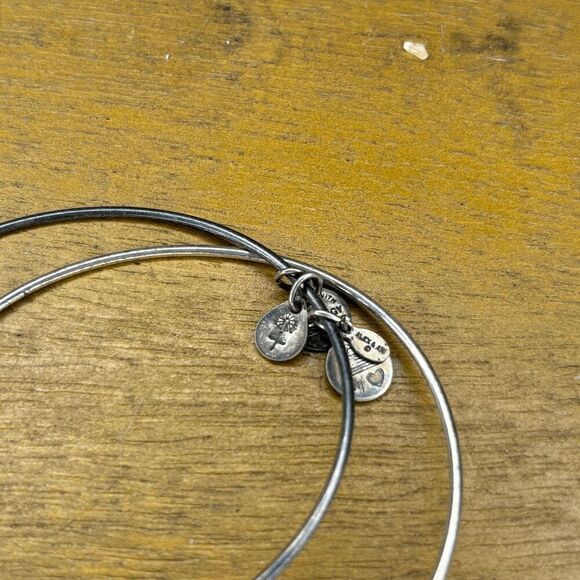 Alex and Ani Path of life Embossed two set silver toned expandable bracelet - Picture 2 of 4